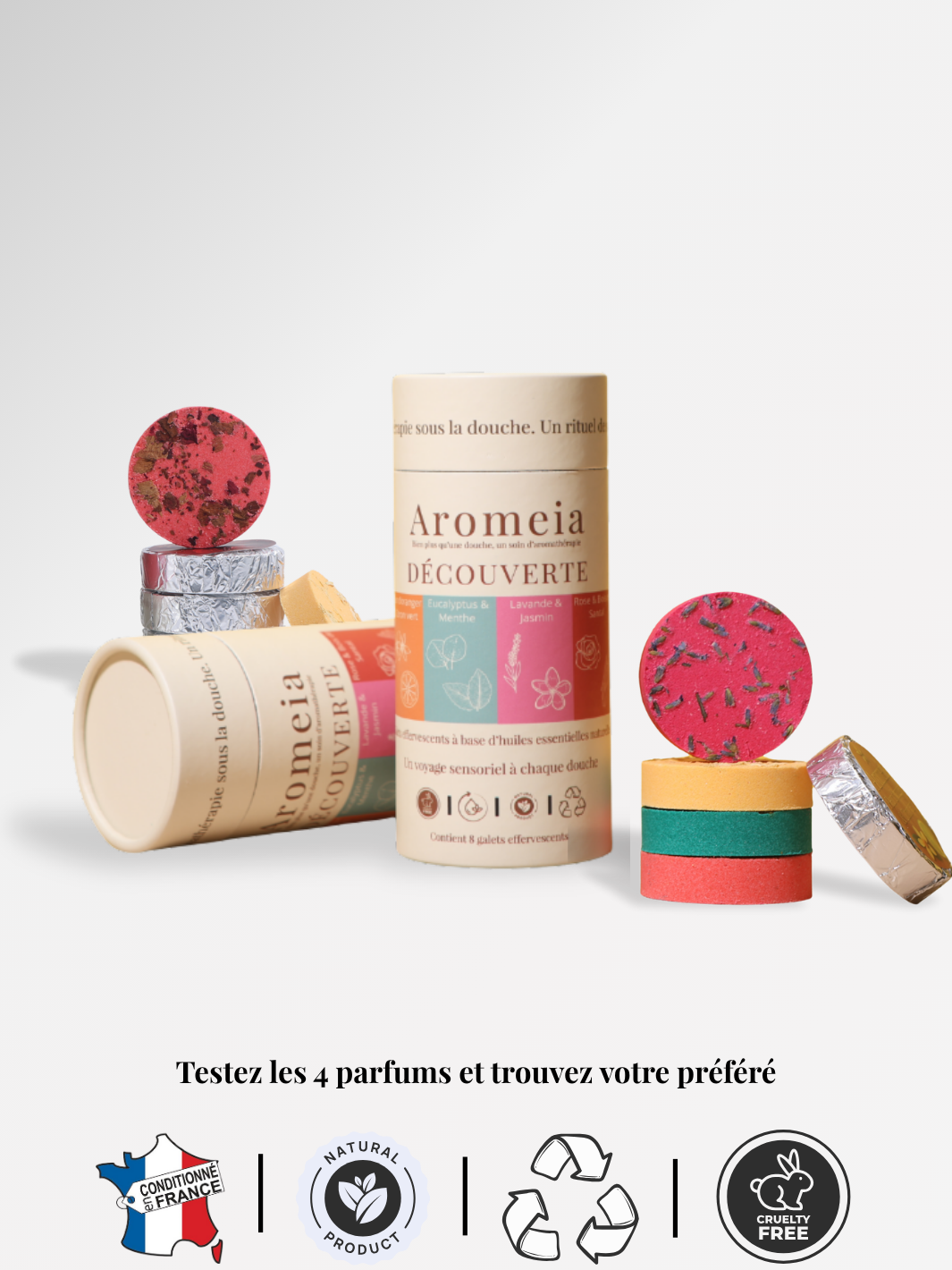 Bombe de douche | Coffret découverte | 8 arômes intenses à base d'huile essentielle premium.