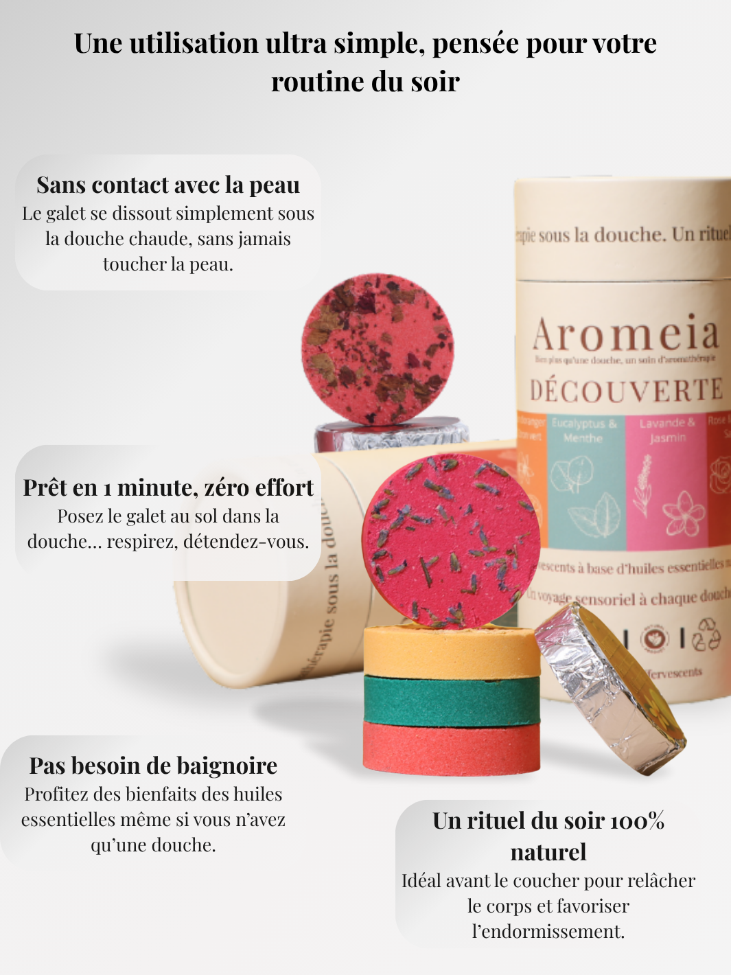 Bombe de douche | Coffret découverte | 8 arômes intenses à base d'huile essentielle premium.