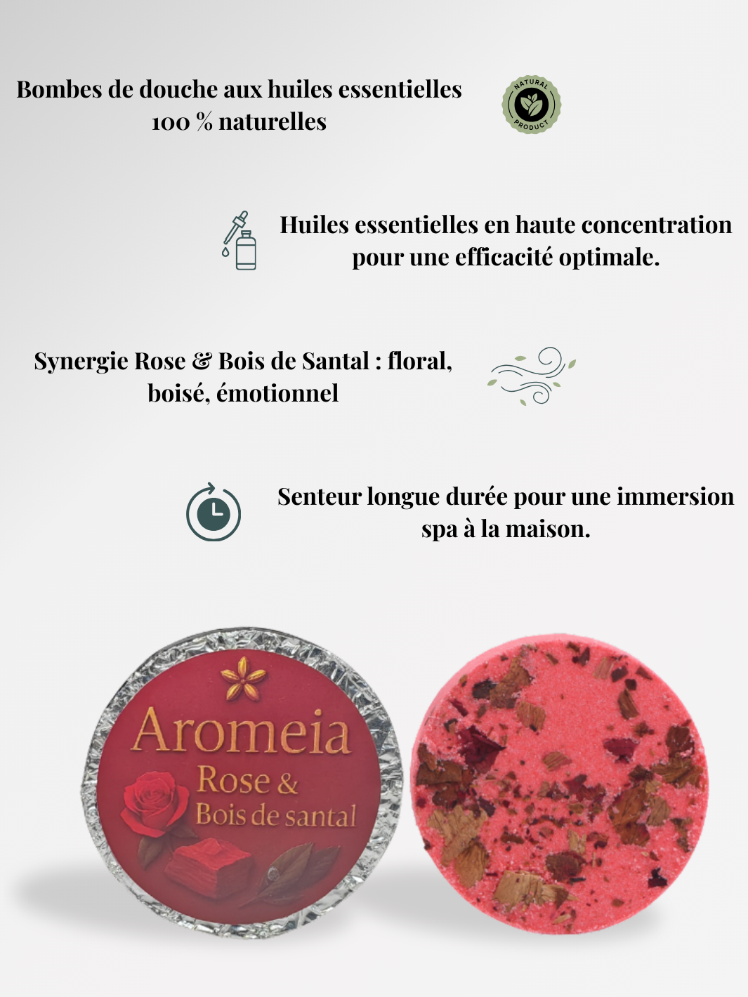 Bombe de douche | Coffret SENSUEL | 10 Bombes Rose & Bois de Santal