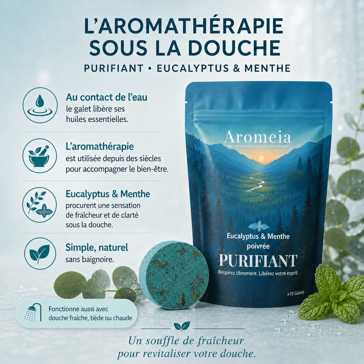 Coffret Purifiant | 10 Bombes de douche Eucalyptus & Menthe - Aromeia