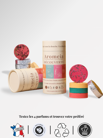 Bombe de douche | Coffret découverte | 8 arômes intenses à base d'huile essentielle premium.