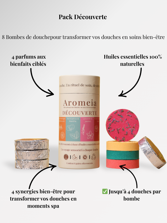Bombe de douche | Coffret découverte | 8 arômes à base d'huiles essentielles naturelles premium.