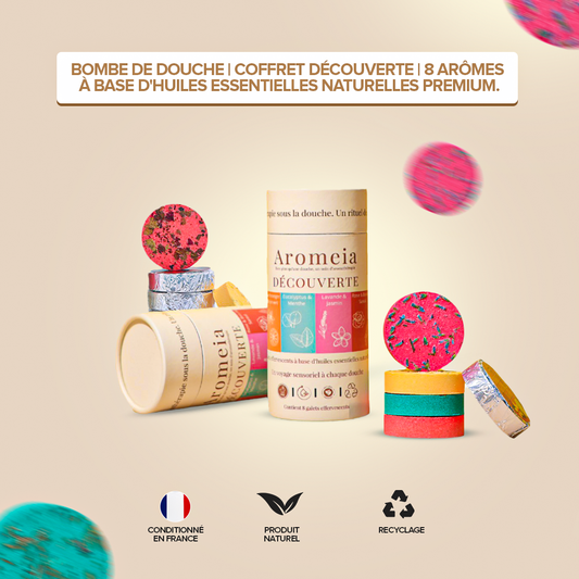 Bombe de douche | Coffret découverte | 8 arômes à base d'huiles essentielles naturelles premium.