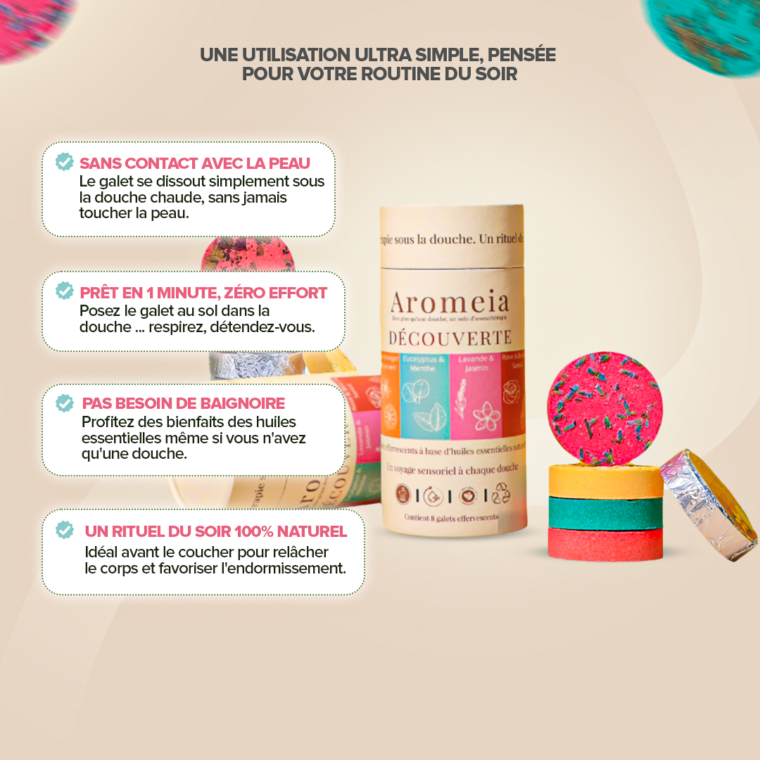 Bombe de douche | Coffret découverte | 8 arômes à base d'huiles essentielles naturelles premium.