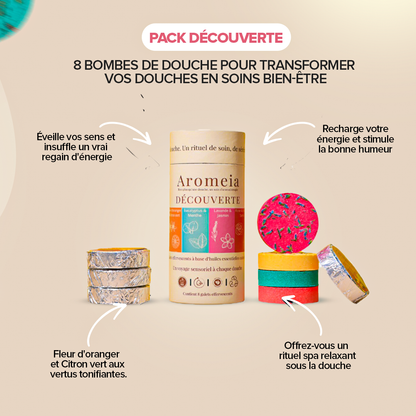 Bombe de douche | Coffret découverte | 8 arômes à base d'huiles essentielles naturelles premium.