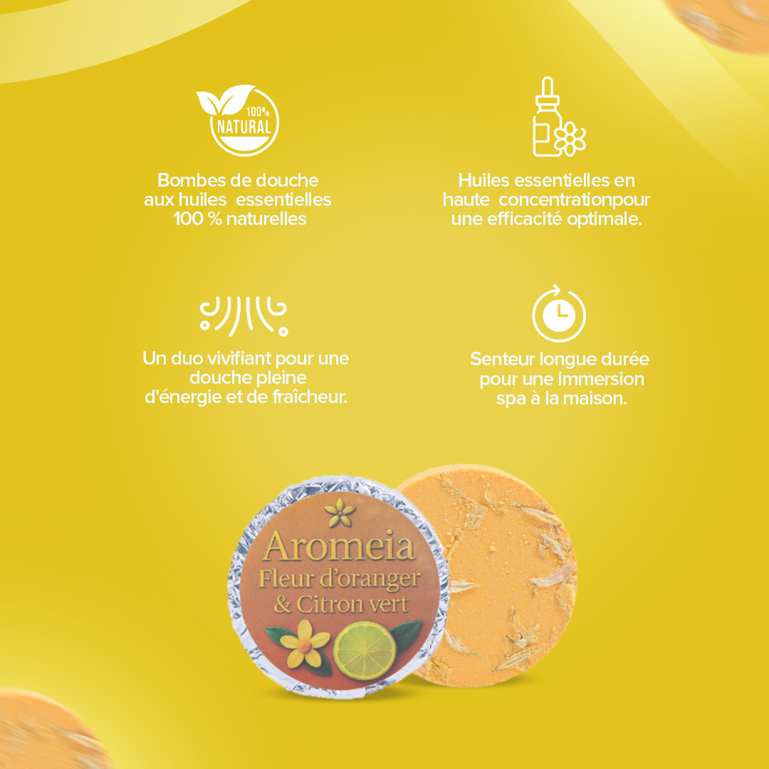 Bombe de douche | Pack ÉNERGIE | 10 Bombes Fleur d’oranger & Citron Vert