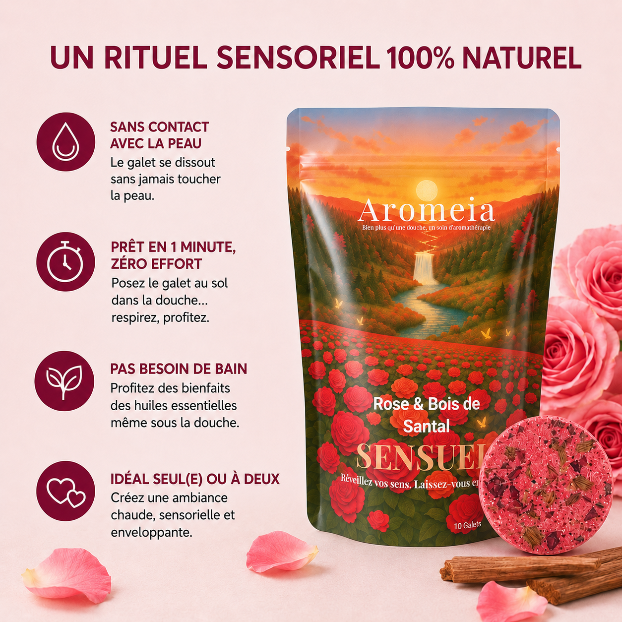 Coffret Sensuel | 10 Bombes de douche Rose & Bois de Santal