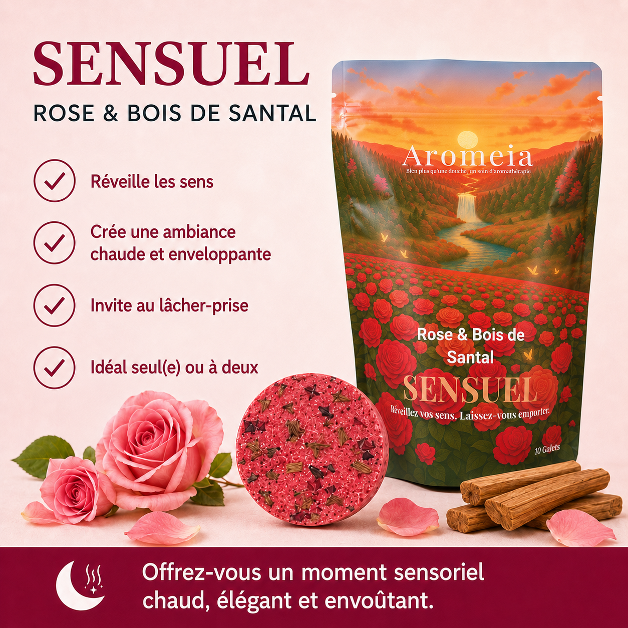 Coffret Sensuel | 10 Bombes de douche Rose & Bois de Santal