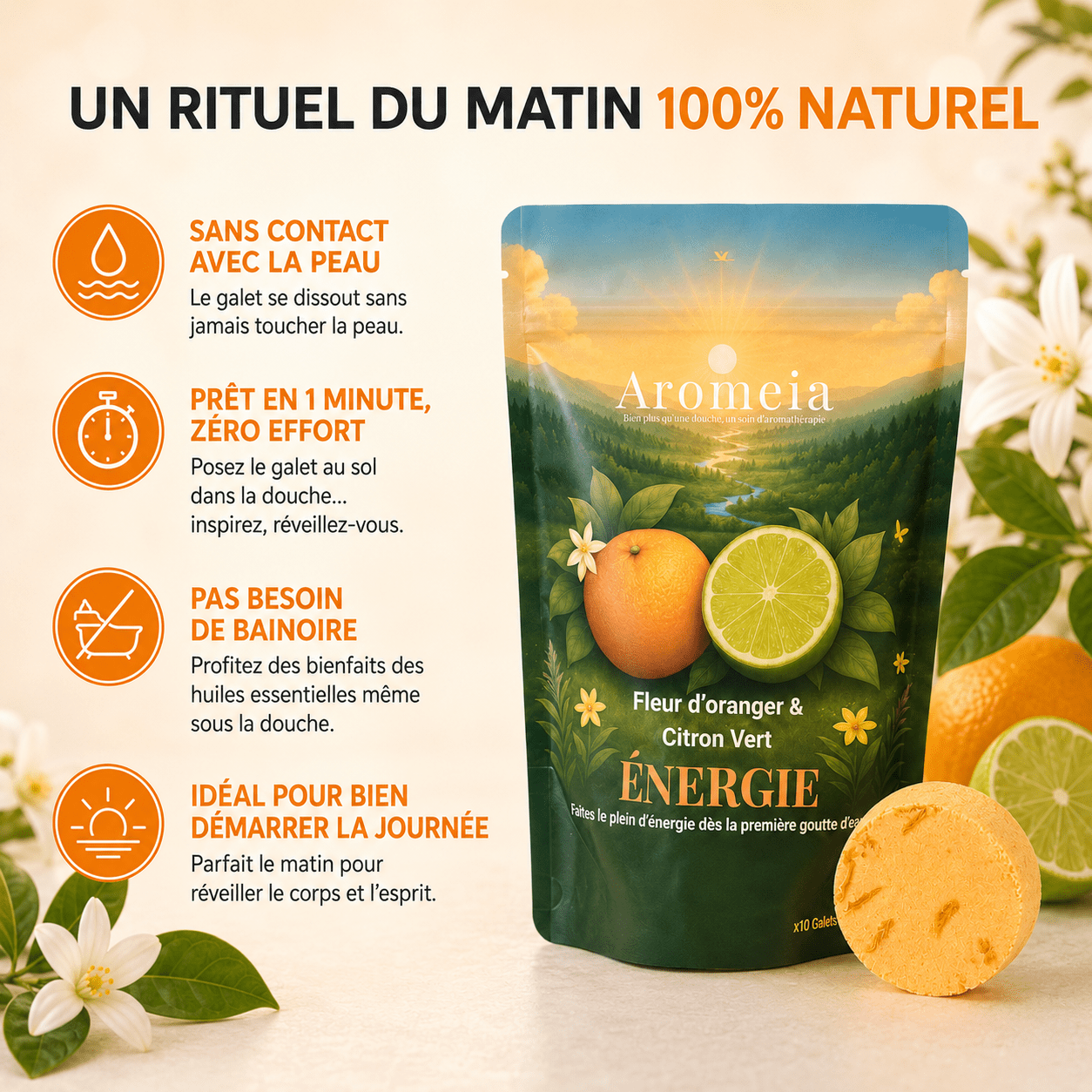 Coffret Énergie | 10 Bombes de douche Fleur d'oranger & Citron Vert - Aromeia