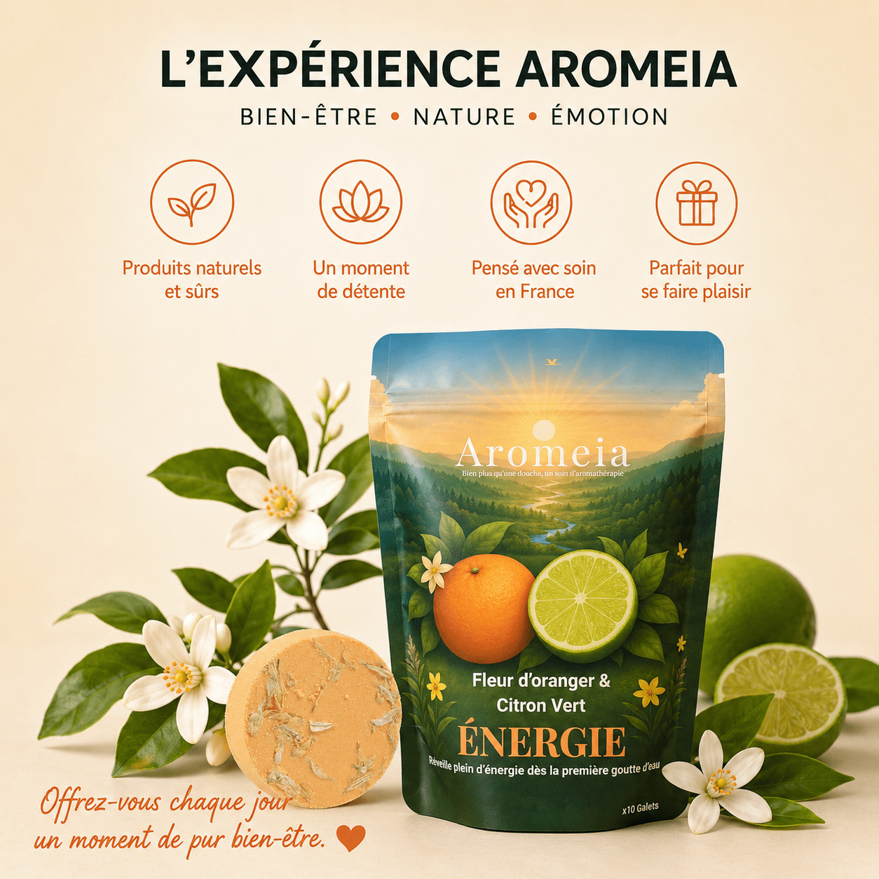 Coffret Énergie | 10 Bombes de douche Fleur d'oranger & Citron Vert - Aromeia