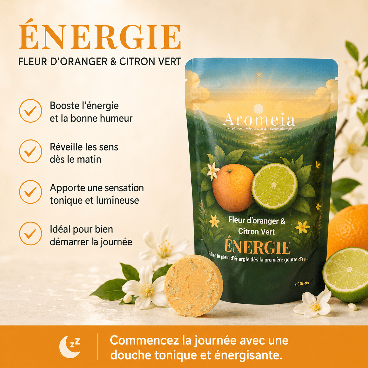 Coffret Énergie | 10 Bombes de douche Fleur d'oranger & Citron Vert - Aromeia