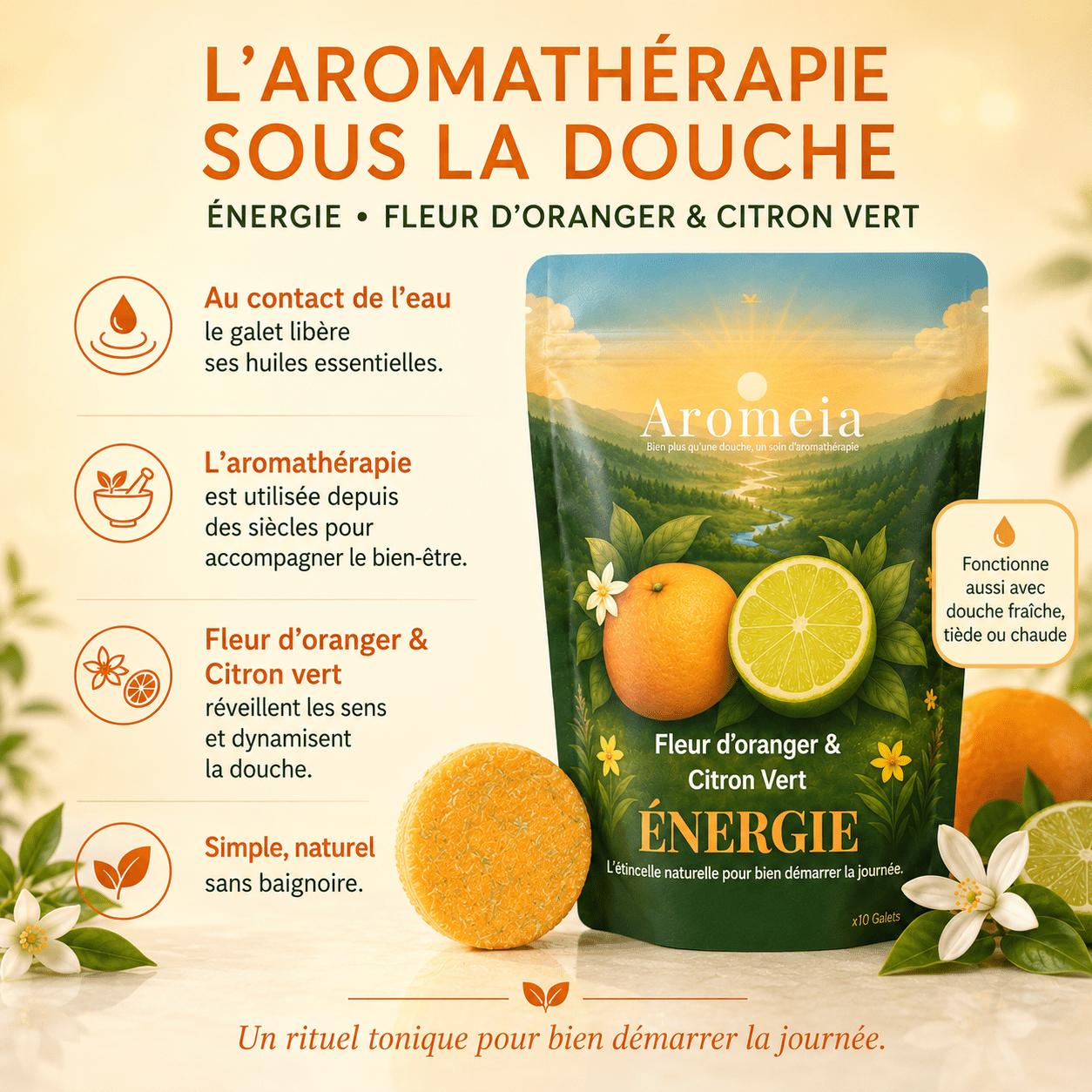 Coffret Énergie | 10 Bombes de douche Fleur d'oranger & Citron Vert - Aromeia