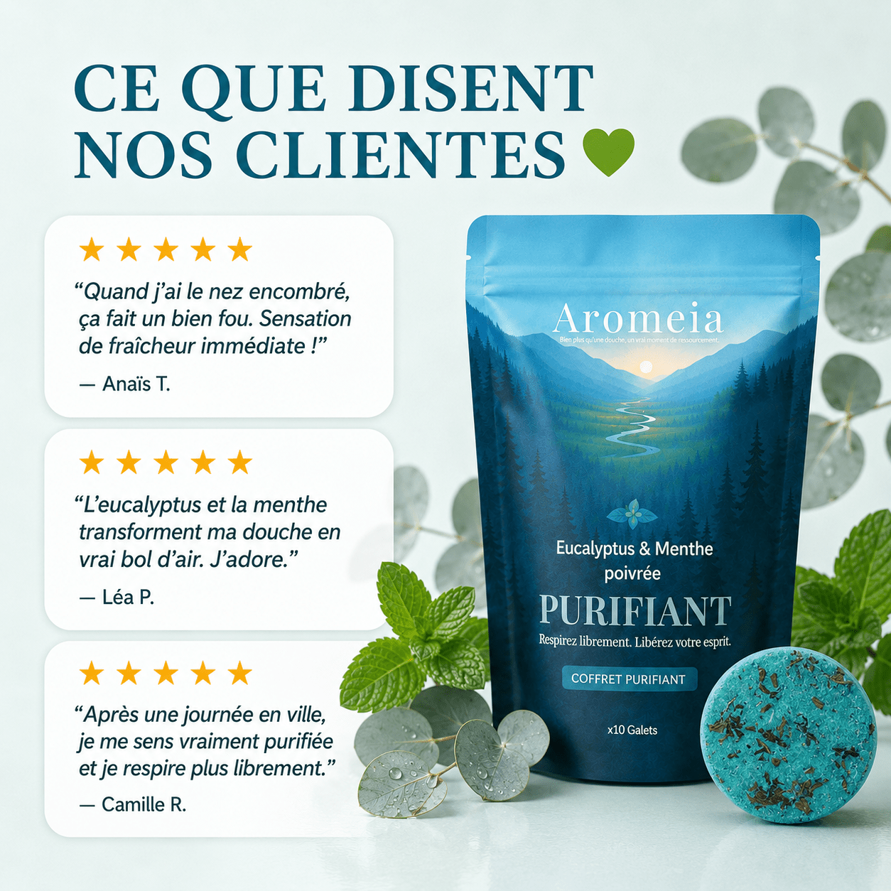 Coffret Purifiant | 10 Bombes de douche Eucalyptus & Menthe - Aromeia