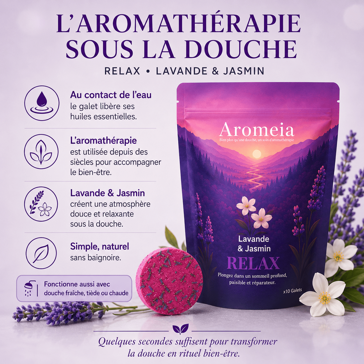 Coffret Relax | 10 Bombes de douche Lavande & Jasmin - Aromeia