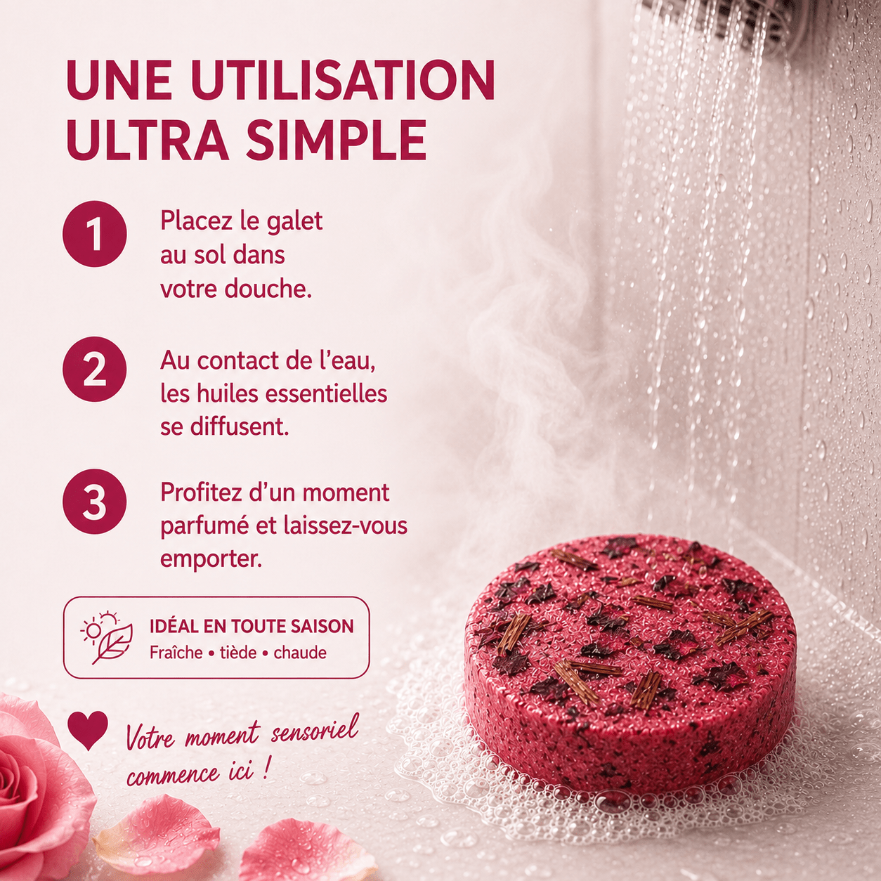 Coffret Sensuel | 10 Bombes de douche Rose & Bois de Santal - Aromeia