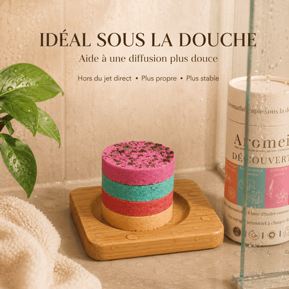 Support en bambou | Socle de diffusion pour bombes de douche - Aromeia