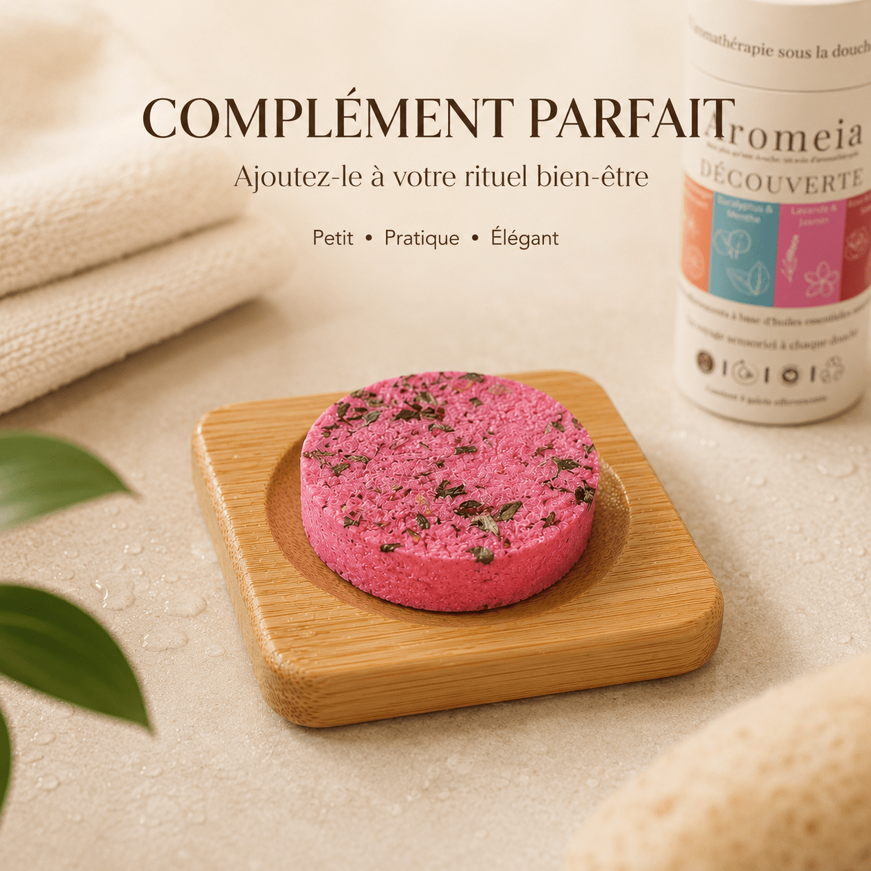 Support en bambou | Socle de diffusion pour bombes de douche - Aromeia